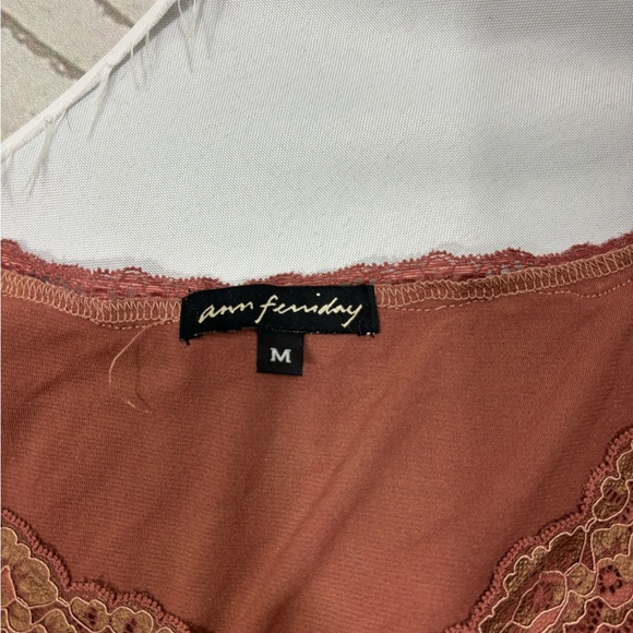 Vintage Ann Ferriday Top Floral Mixed Lace Tie Front Victorian Style Brick Red - Picture 5 of 6